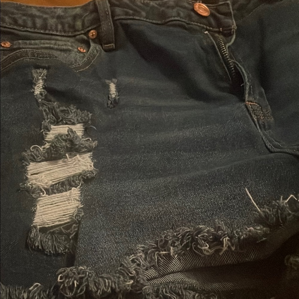 Almost Famous Dark Blue Distressed Jean Shorts - Picture 3 of 6